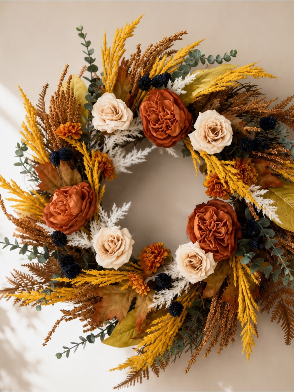 Autumn Harvest Faux Floral Wreath - Rust & Cream 24”